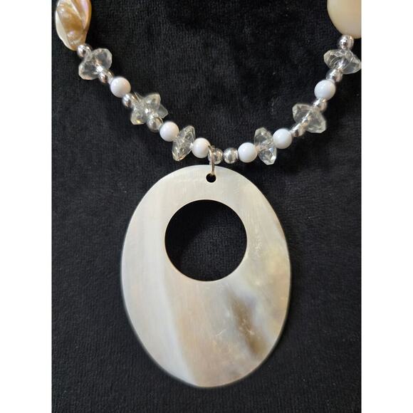 Women's White Beaded Pendant Necklace With Lobster Clasp and Shell Accents - Picture 3 of 4